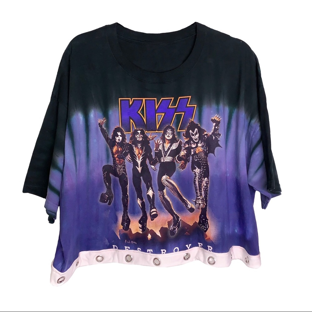 Reworked Acid Wash Cutout KISS Band Tee L/XL